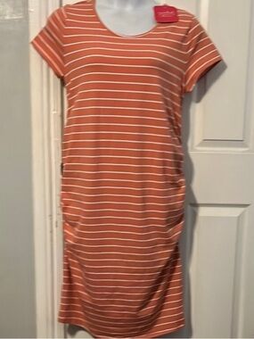 NWT Isabel Maternity Striped Orange Ruched Dress